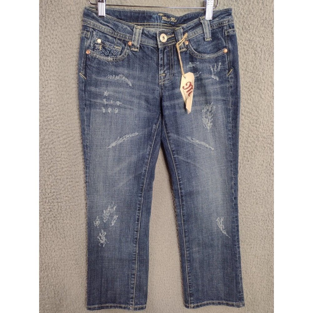 Miss Me‎ NEW Boyfriend Dark Wash Mid Rise Distressed Crop Jeans Women's Size 26